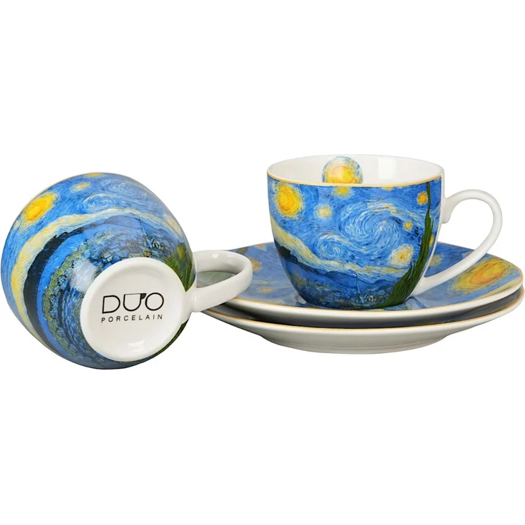 DUO ART GALLERY 2er-Set Espressotasse mit Untertasse STARRY NIGHT inspired by Van Gogh, New Bone China Porzellan – Bild 3