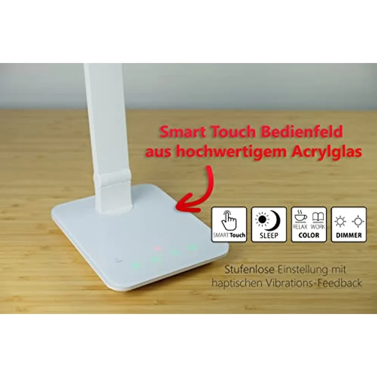 FeinTech LTL00100 LED Schreibtischlampe, dimmbar mit warmweiß bis kaltweiß Lichtfarbe, 550 lm, Touch-Funktion, USB Anschluss, weiß, 37 x 15 x 43.5 cm – Bild 5