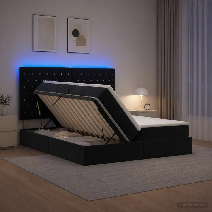 vidaXL LED-Speicherbett mit Matratze Schwarz 180 x 200 cm Samt 3460256 – Bild 1