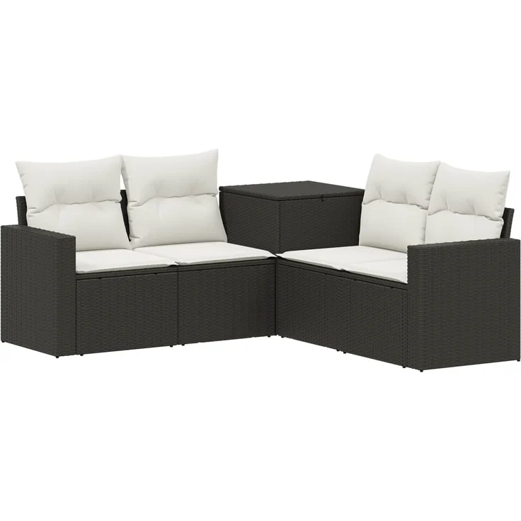 vidaXL Sofa Set 5 stk. Schwarz und Cremeweiß Polyrattan und Stahl 3447849 – Bild 2