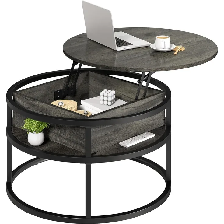 YITAHOME Couchtisch Rund mit Hebeplatte, Wohnzimmertisch mit verstecktem Ablagefach, Beistelltisch Rund mit Stauraum für Home Office, Runder Mitteltische Wohnzimmer
