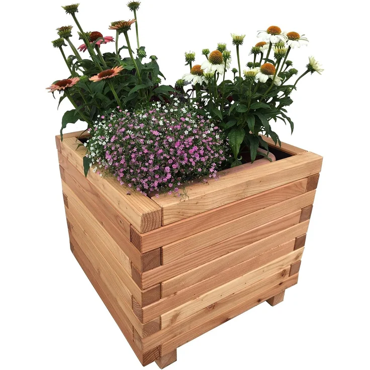 Pflanzkasten 50 x 50 x 44 cm aus Lärche mit Vlies und Griffen – Bild 1