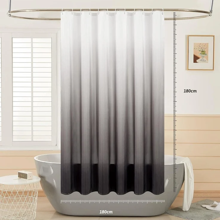 180x180cm Duschvorhang Anti-Schimmel Textil Wasserdicht Waschbar White Black 12 – Bild 2