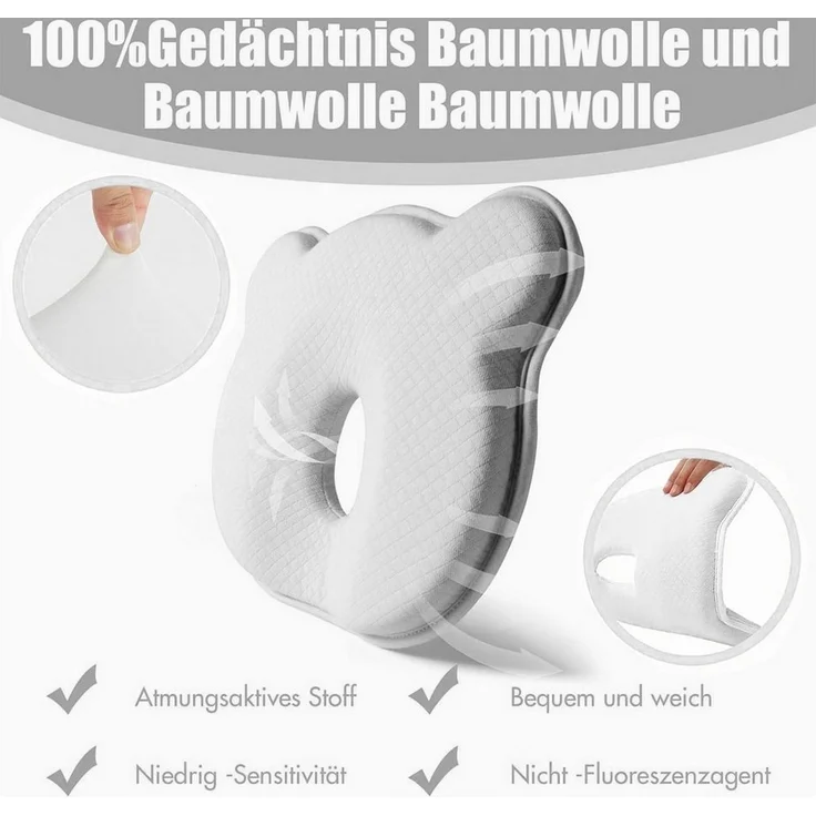 Mutig Babykissen Kopfkissen Neugeborene Memory Foam,Reisekissen, für Babys 0-12 Monate, Autositz,Kinderkissen für Bett, Kinderwagen – Bild 3