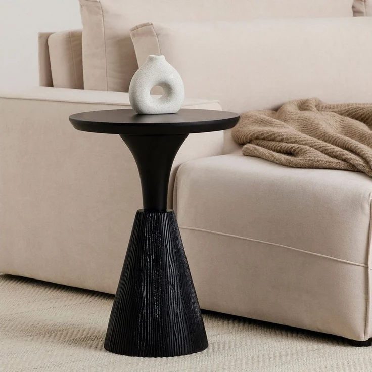 IDIMEX Beistelltisch BHIMA, Couchtisch rund 40 cm aus Mangoholz, skulpturales Design Schwarz – Bild 5