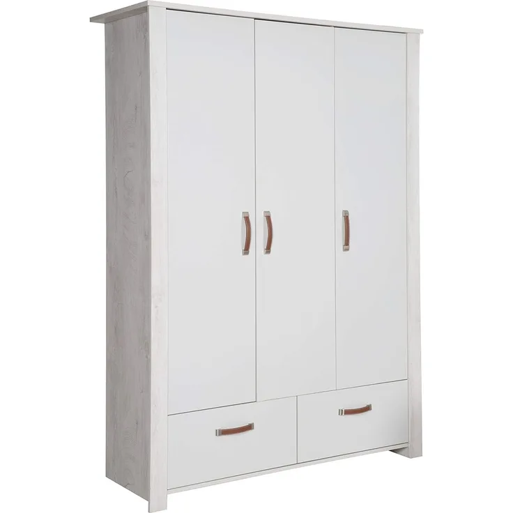 roba Kinderkleiderschrank 3-türig 'Mila' - Griffe aus Lederimitat - Soft Close - Grau / Weiß