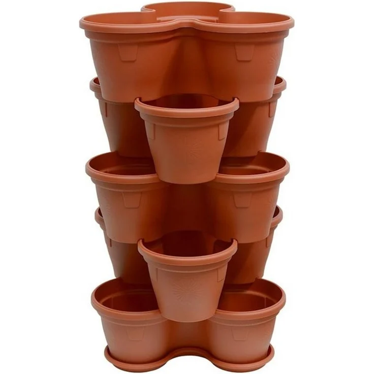 Engelland Blumenständer Säulentopf, Hochbeet, Kräuterbeet (Vorteils-Set, 5 St, 11 Liter Fassungsvermögen je Ebene), fallsicher, UV-beständig, stapelbar, platzsparend, robuster Kunststoff – Bild 4