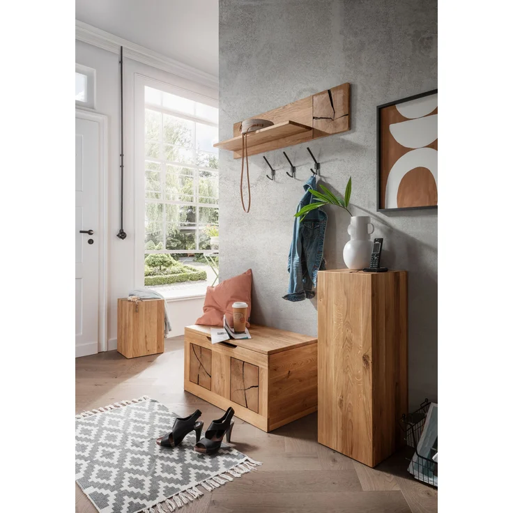 Truhenbank >KM-0660< in braun aus Wildeiche massiv geölt - 80x40x40cm (BxHxT) – Bild 3