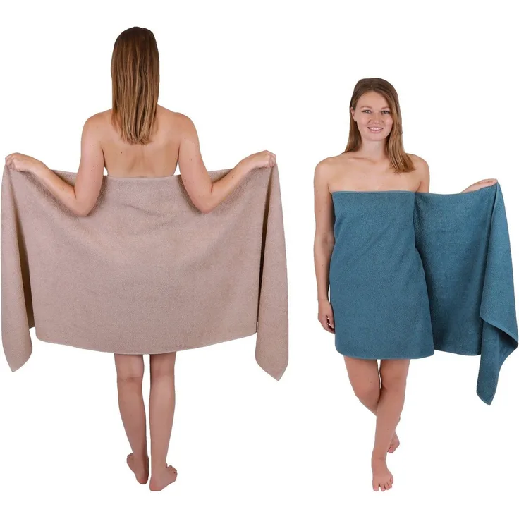 Betz Saunatuch 2 Stück Saunatücher XXL Berlin 70x200 cm Cappuccino - taubenblau, 100% Baumwolle