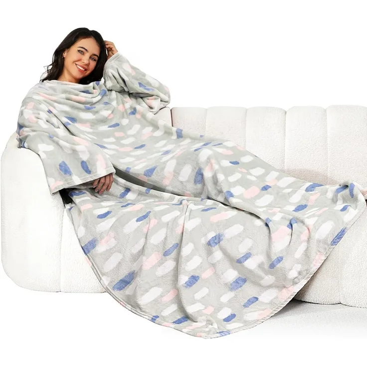 Kuscheldecke mit Ärmeln, Weich Warm Klettverschluss Gummibänder, Plaid 2