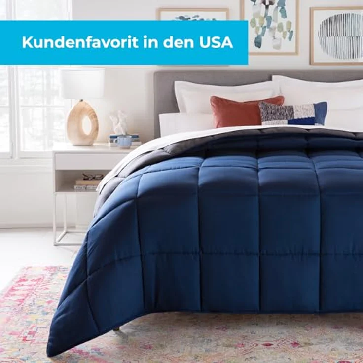 Linenspa 4 Jahreszeiten Bettdecke aus Microfaser – Ganzjahresdecke – Ultraweich – Steppdecke 220x240 cm, Navy Blau / Dunkelgrau – Bild 4