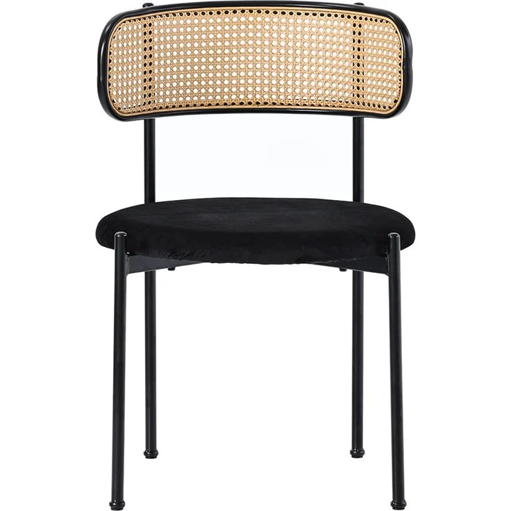 Merax Samt-Esszimmerstuhl (2 St), 2er Set Rattanstuhl Polsterstuhl Rattan-Freizeitstuhl, Wohnzimmerstuhl Samt mit Rückenlehne, Schwarz – Bild 5