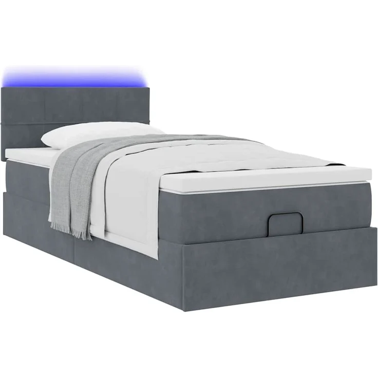 vidaXL Ottoman-Bett mit Matratze & LEDs Dunkelgrau 90x200 cm Samt 3312597 – Bild 4