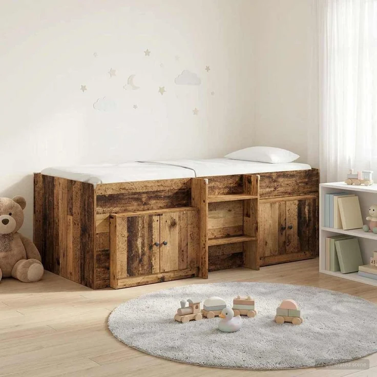 vidaXL Loft Bettgestell mit Schrank 3 stk. Altholz Holzwerkstoff 3423388 – Bild 1