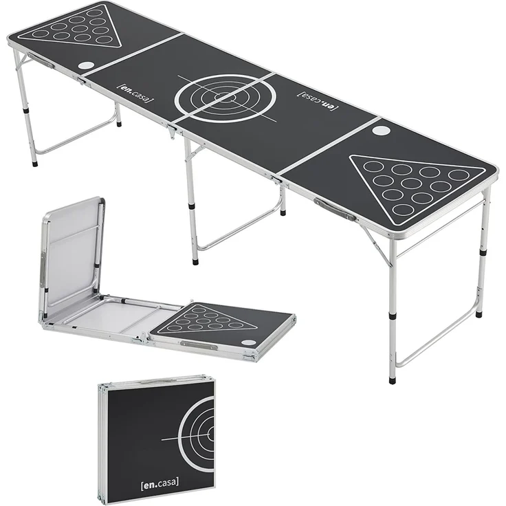 [en. casa] 'Ibiza' Bierpong Tisch, klappbar und höhenverstellbar, Aluminium / MDF schwarz, 60x240 x (54-70) cm – Bild 1