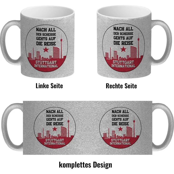 speecheese Tasse Stuttgart Europapokal Glitzer Kaffeebecher mit Spruch International – Bild 4
