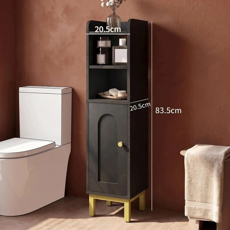 Halupeit Schmaler Seitenschrank für die Toilette, kleiner Badezimmerschrank, verstellbare Regalböden, platzsparender Bodenschrank, speziell für kleine Wohnungen, einfach zu montieren, 20,5 * 20,5* 83,5 cm, Schwarz – Bild 3