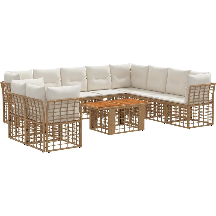 vidaXL Gartensofa-set 11 stk. Natürlich und Cremweiß 100 x 55 x 73 cm 3437882 – Bild 2