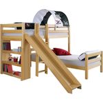 Etagenbett BENI L mit Rutsche, Buche massiv natur lackiert, 2 Liegeflächen über Eck, mit 1-er Tunnel Pirat