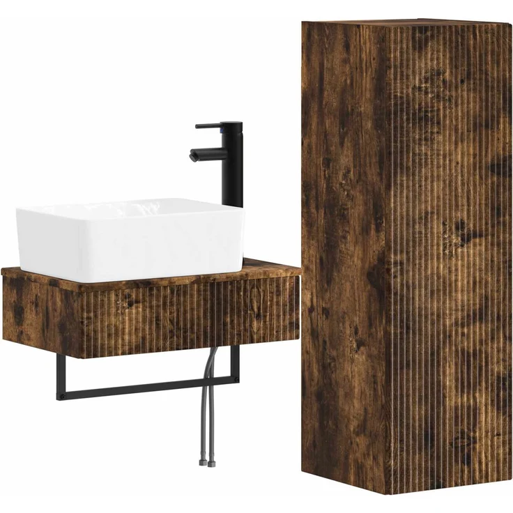 vidaXL Badezimmerschrank-Set 2 stk. Geräucherte Eiche 3406108 – Bild 2