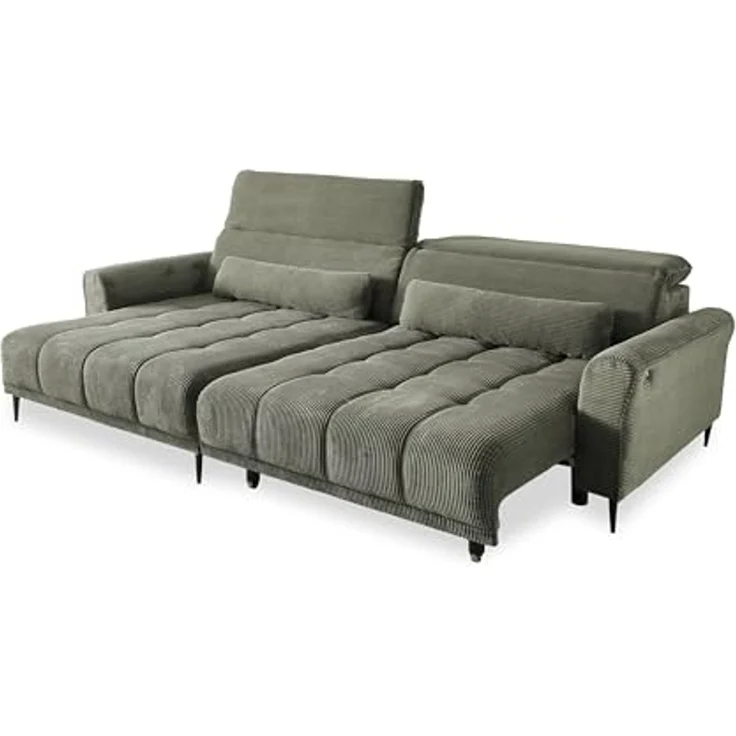Wohnlandschaft >Wolve< elektr. Sitzverstellung, 2 Kissen, Cord grün - 277x108x179cm (BxHxT) – Bild 6