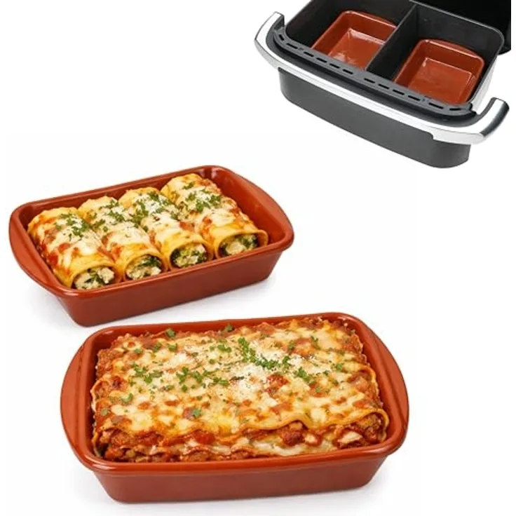MamboCat Auflaufform MamboCat Airfryer 2er Set Airfryer Tonschalen rechteckig 350ml Auflauf, Ton