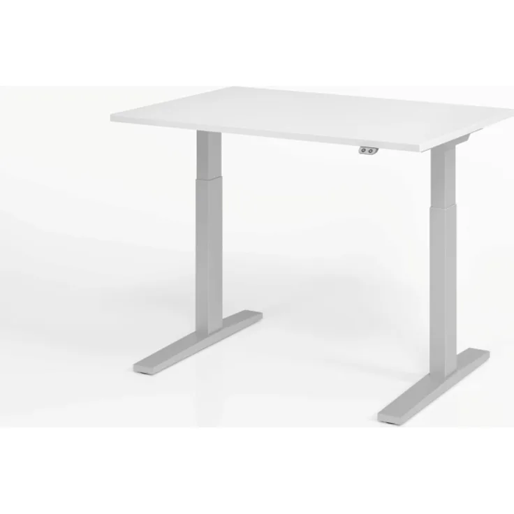 Sitz-Steh-Schreibtisch elektrisch 120x80 cm Weiß/Silber