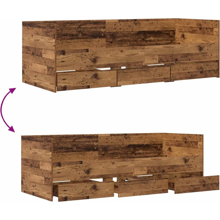 vidaXL Tagesbett mit Schubladen mit Kopfteil Altholz Holzwerkstoff 3429632 – Bild 8