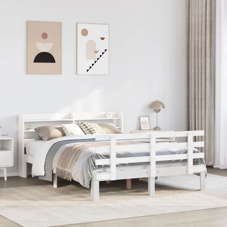 Doppelbett, Bettgestell Modernen mit Kopfteil ohne Matratze Weiß 135x190 cm d992e – Bild 2