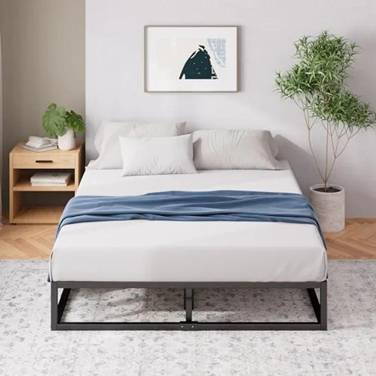 Zinus Joseph Bett 150x190 cm - Höhe 25 cm mit Stauraum unter dem Bett - Metall-Plattform-Lattenrost mit Holzlattenhalter - Schwarz – Bild 4