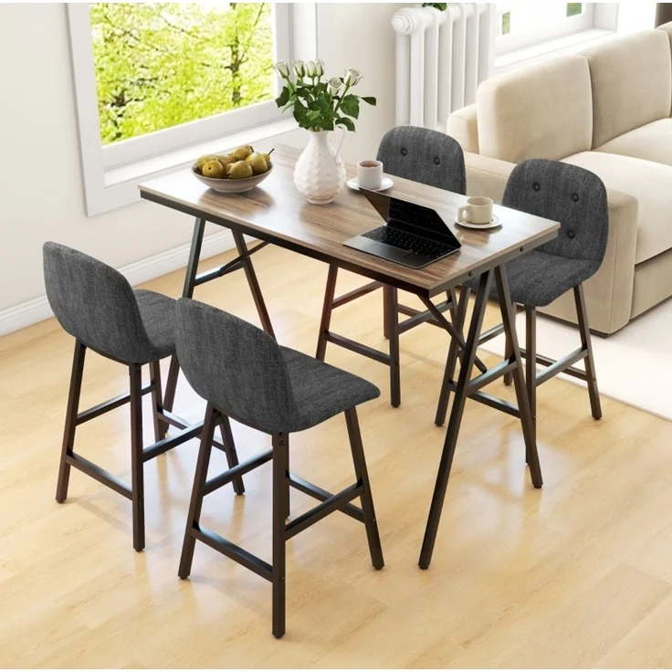 Bartisch-Set mit 4 gepolsterten Hockern, 120x60x91 cm, Dunkelgrau – Bild 4