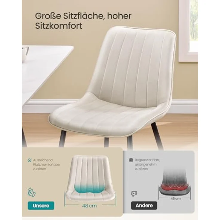 SONGMICS Esszimmerstuhl 2er Set, Küchenstuhl, Polsterstuhl, bis 120 kg belastbar, Stahlbeine, Gebogene Rückenlehne, für Esszimmer, Küche, cappuccinobeige-tintenschwarz LDC090LH01 – Bild 5