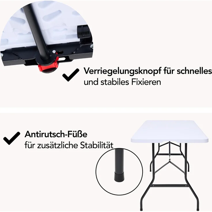 Brixy Klapptisch - Klapptisch - 180 x 70 x 74 cm - Campingtisch - Gartentisch - Tragbar - Weiß – Bild 6