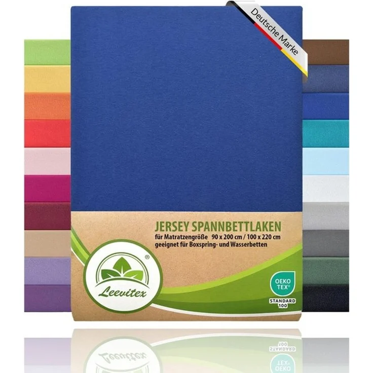 leevitex® Spannbettlaken, Premium 170g/m², Gummizug: rundum, schwer und dick, 100% Jersey-Baumwolle, Royalblau / Königsblau, 90 x 200 - 100 x 220 cm – Bild 4