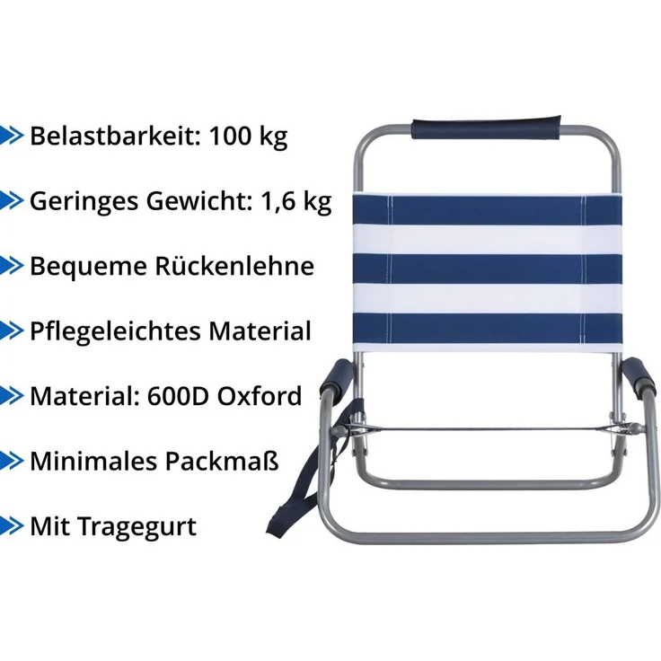 Stagecaptain Klappstuhl Strandstuhl klappbar leicht mit Schultergurt und Rückenlehne (2 St), Niedrige Sitzhöhe - alles griffbereit am Boden – Bild 3