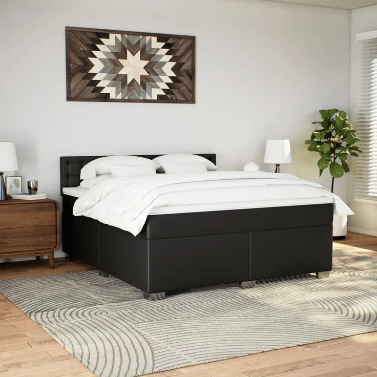 vidaXL Boxspringbett mit Matratze Schwarz 180x200 cm Kunstleder 3288432 – Bild 4