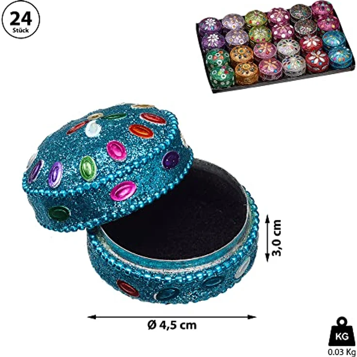 CEPEWA Aufbewahrungsbox Schmuckdose Orient 24er Set Ø4,5cm Schmuckkästchen Dose Box Glitzer – Bild 3