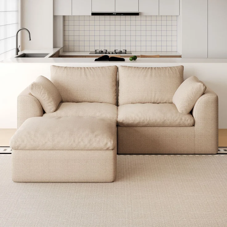 3-Sitzer Ecksofa B 180 x T 155 x H 83 cm mit Leinenbezug in Khaki – Bild 2