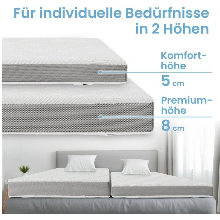 ELONEO, Topper Matratzentopper 90x200, 140x200, 180x200 und weitere Größen, 5 cm hoch, Visco, für Hausstauballergiker, schadstoffgeprüft, waschbar – Bild 3