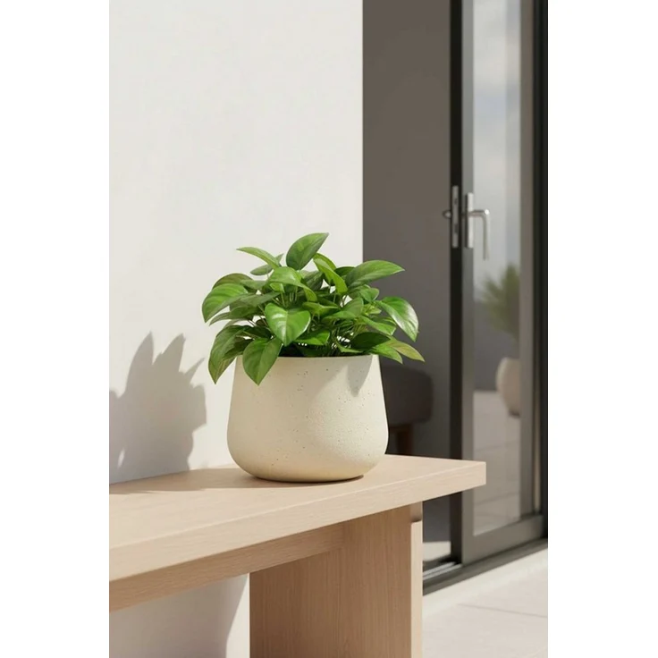 VIVANNO Blumentopf Fiberglas GIRAR Rund - Vesuvbeige Matt (1 St), 36x27 cm – Bild 2