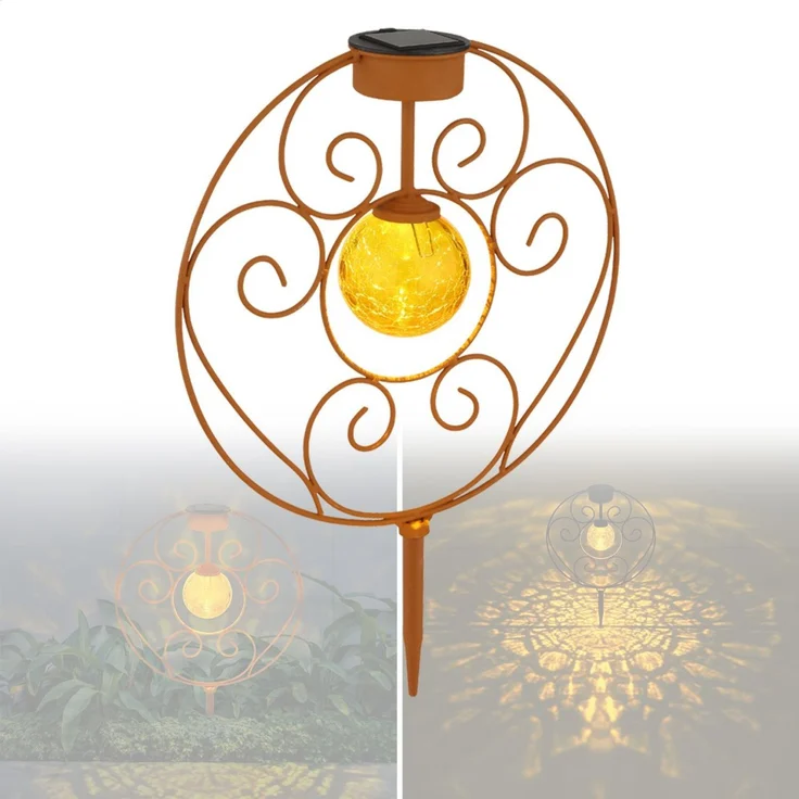 Solarlampe Garten Kreis Kugel Solarleuchte Außen Leuchte Solar Rost Optik – Bild 1