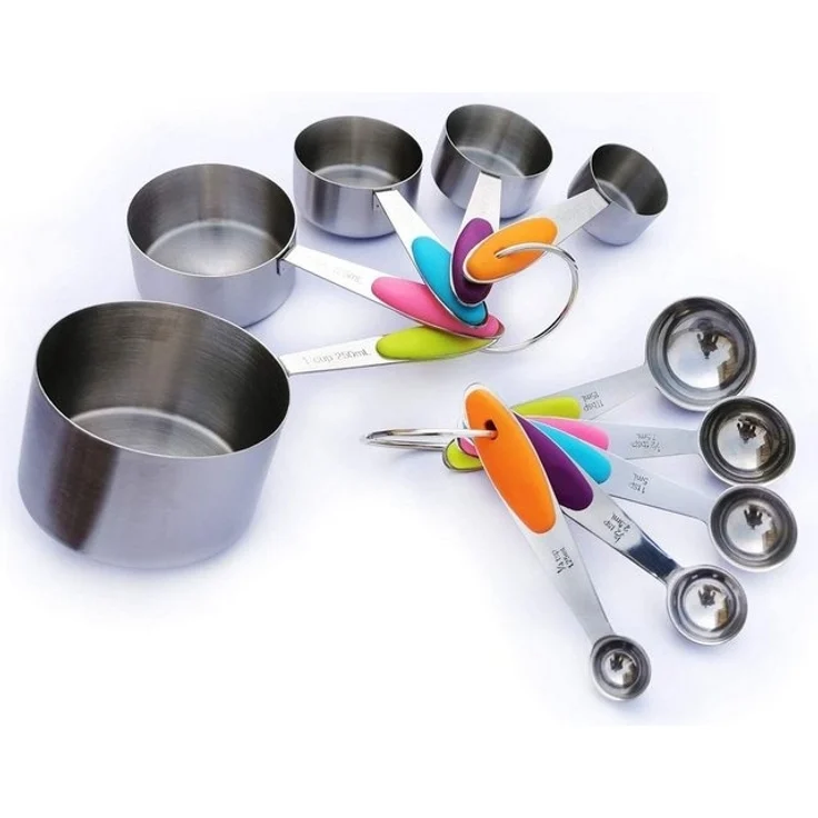 10-tlg Messbecher und Löffel Set – Edelstahl, Silikongriff – Bild 4