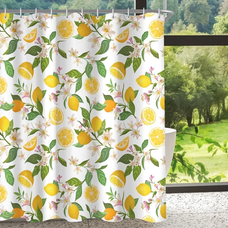 Duschvorhang 180x160cm Zitronenblätter Antischimmel Wasserabweisend – Bild 8