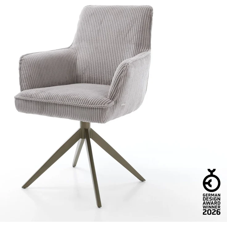 Drehstuhl Heira-Flex mit Armlehnen Cord Silbergrau Kreuzgestell breit Effektfinish Titan 360° drehbar Taschenfederkern – Bild 1