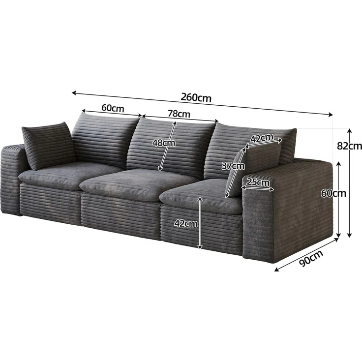 DESVIAE Sofa modular 260x60x90 cm aus Stoff in Dunkelgrau mit Schaumstoffpolsterung – Bild 9