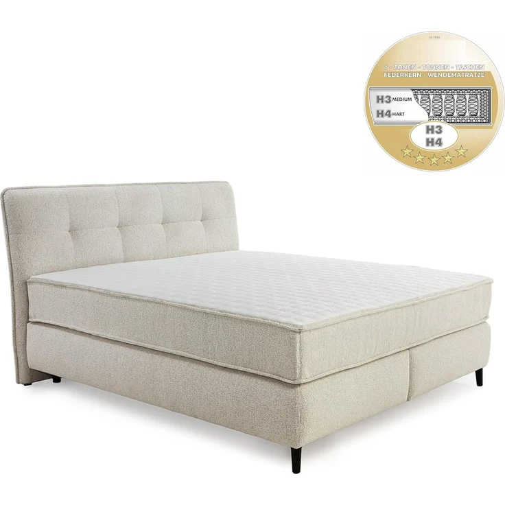 Boxspringbett 180x200 Federkern-Wendematratzen H3/H4 Bonell Flachgew. Beige Grau – Bild 8