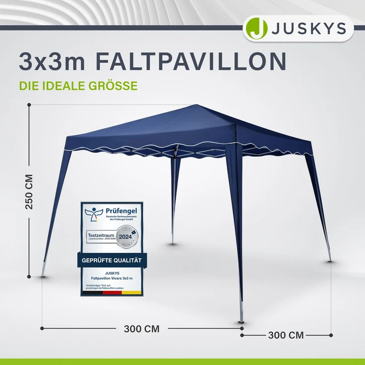 Juskys 'Vivara' Faltpavillon mit Tasche, höhenverstellbar, UV50+ & wasserabweisend, Stahl / Polyester blau, 3x3 m – Bild 2