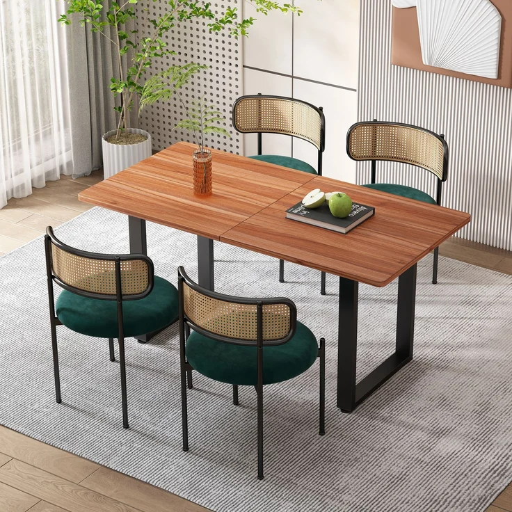 Merax Samt-Esszimmerstuhl, 6er set, Freizeitstuhl mit vier Stützbeinen aus Metall, Rattan-Freizeitstuhl, Wohnzimmer- und Schlafzimmerstuhl, Grün – Bild 2