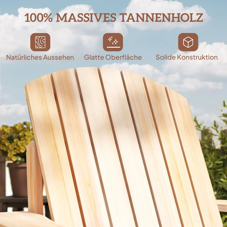 Adirondack-Gartenstuhl mit Becherhalter Gartenliege Balkonstuhl Massivholz Natur 72 x 95 x 93 cm--Natur--93x95x72cm--YOUDENOVA – Bild 8