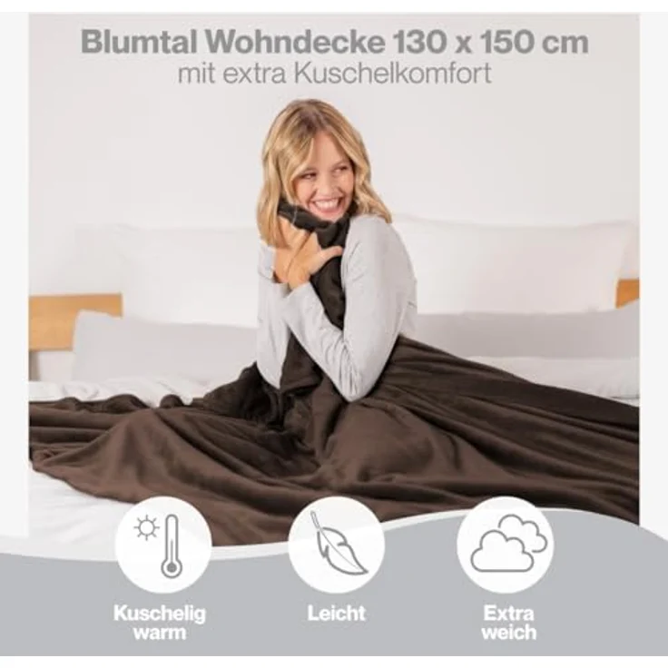 Blumtal Fleecedecke 130x150 cm - Oeko-Tex zertifizierte Kuscheldecke - Wohndecke 130x150 cm - weiche Decke Couch als Wohn- & Kuscheldecke 130x150 cm - Wohndecke Kuscheldecke 130x150 cm - Dunkelbraun – Bild 5